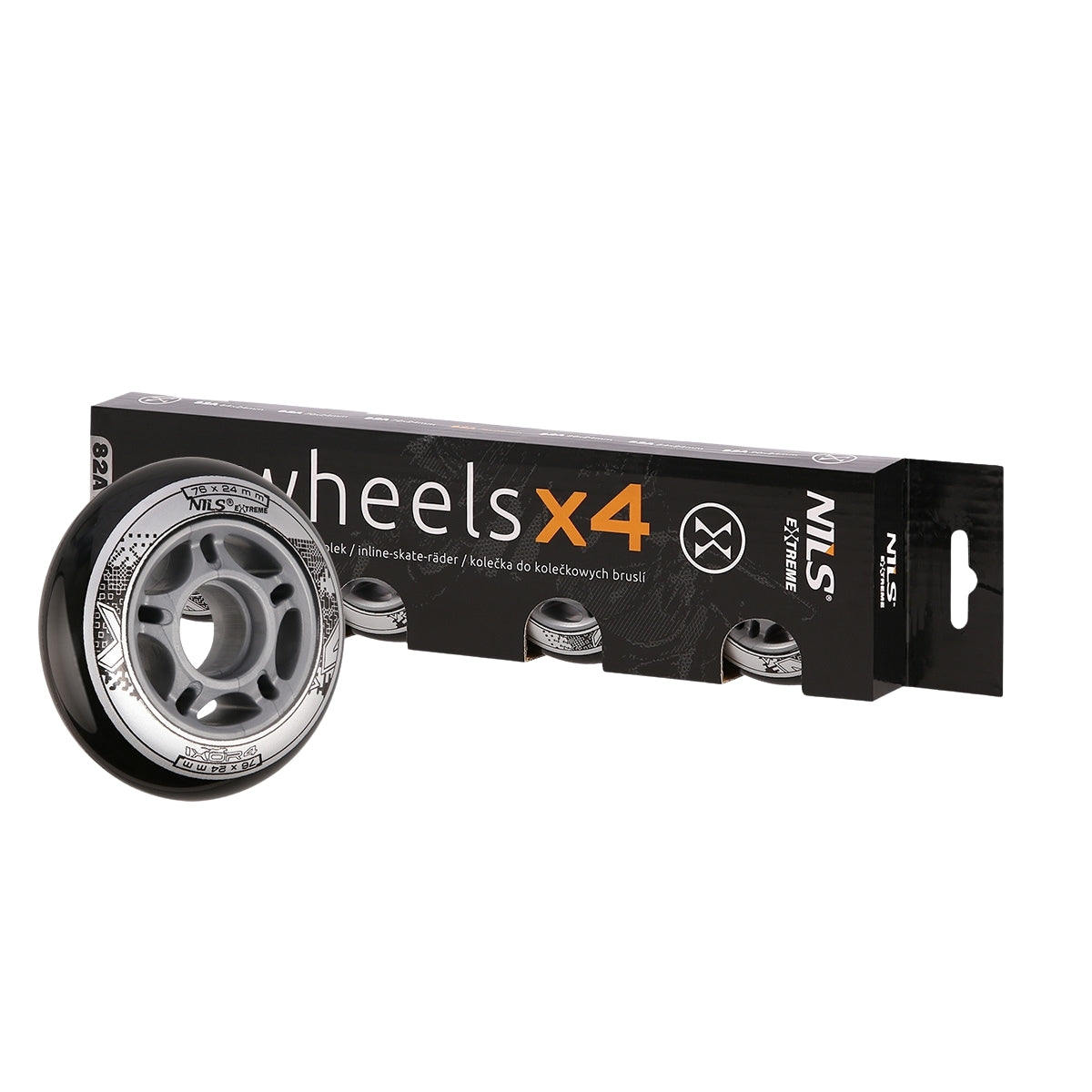 Black PU Skateboard Wheels, 76x24mm, 82A, Set of 4