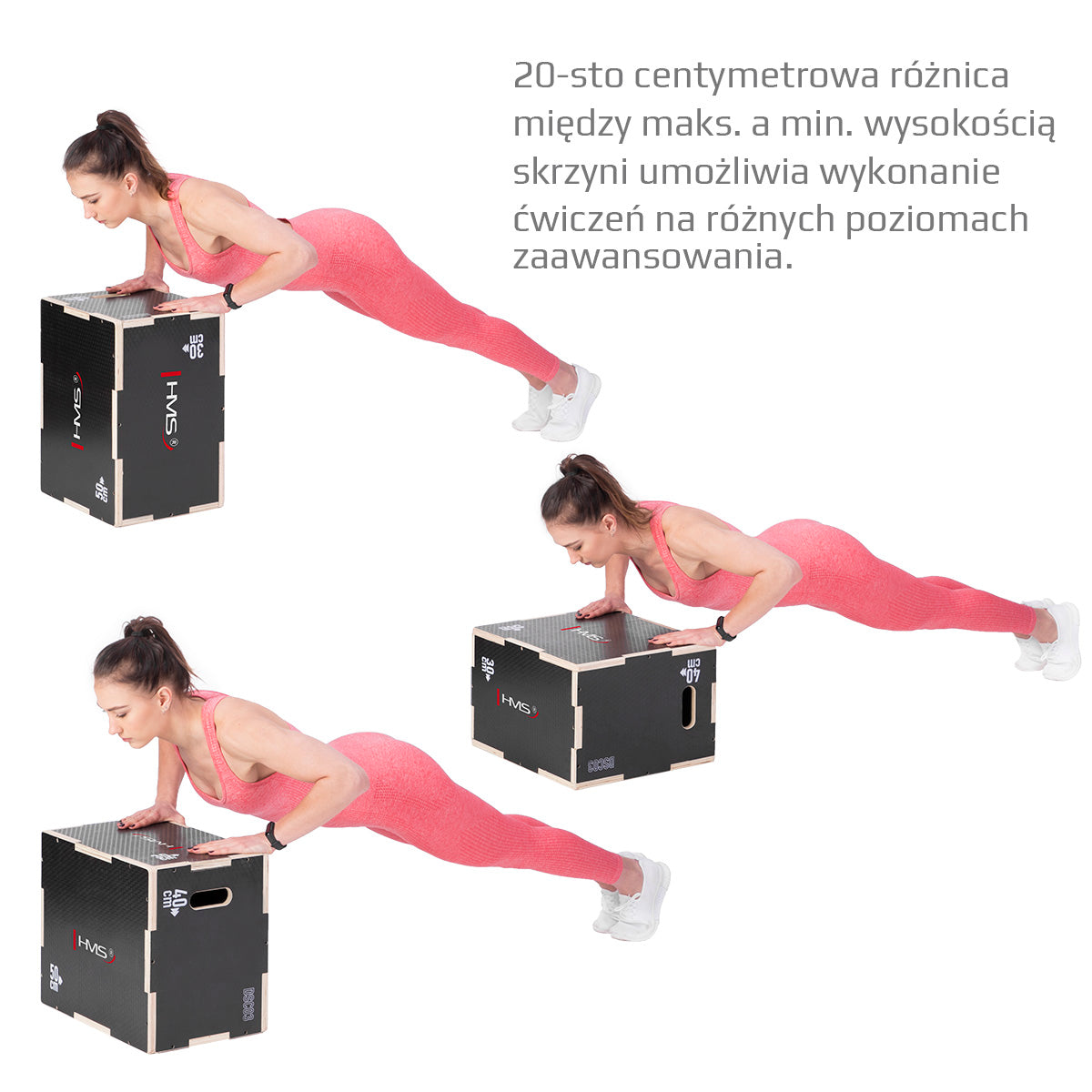 Black Plyometric Box, 50x40x30cm, Durable Fitness Equipment