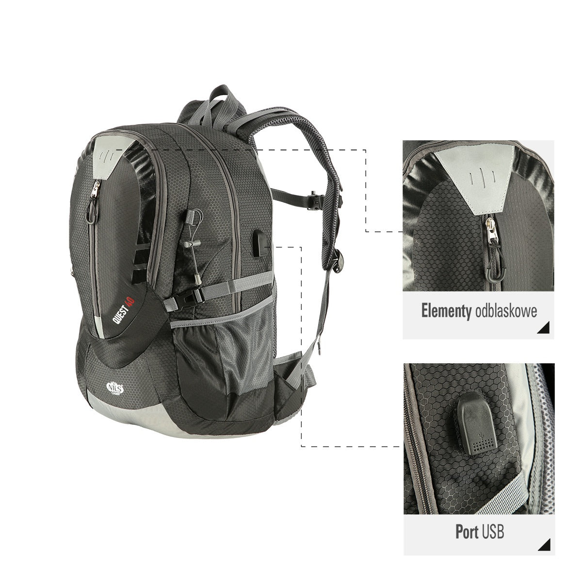 Black Quest Backpack, Durable and Spacious, Nils Camp