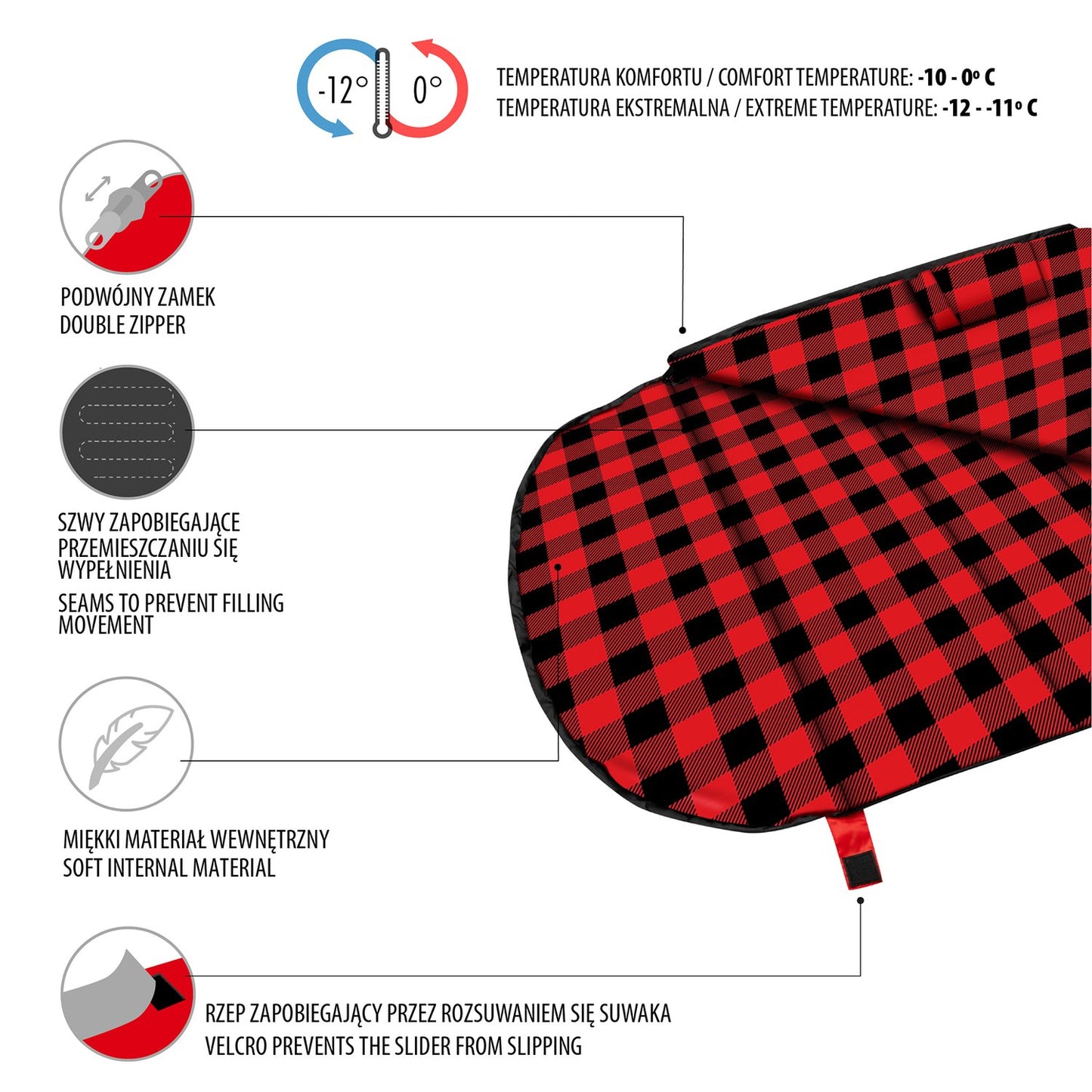 Black-Red Sleeping Bag, Compact, Lightweight