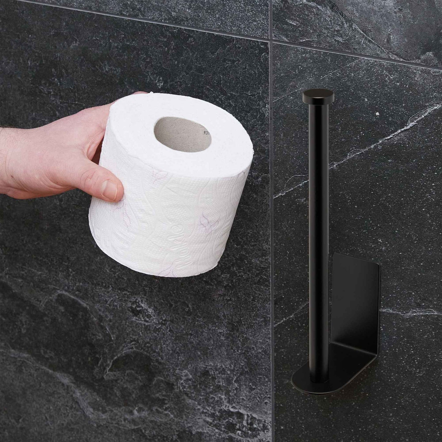 Black Self-Adhesive Toilet Roll Holder – 2 Roll Capacity