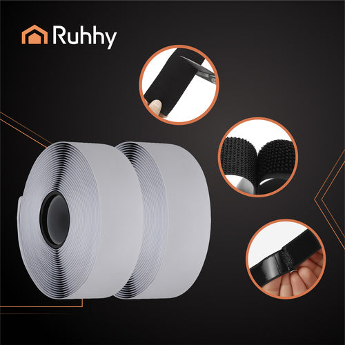 Black Self-Adhesive Velcro Tape, 5m x 5cm