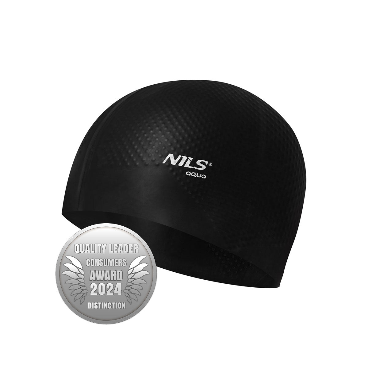 Black Silicone Swimming Cap – Solid Color, Dots Design