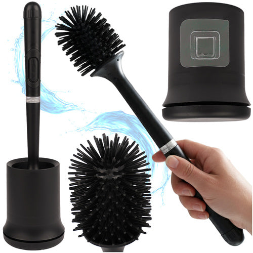Black Silicone Toilet Brush with Holder, Wall-Mountable