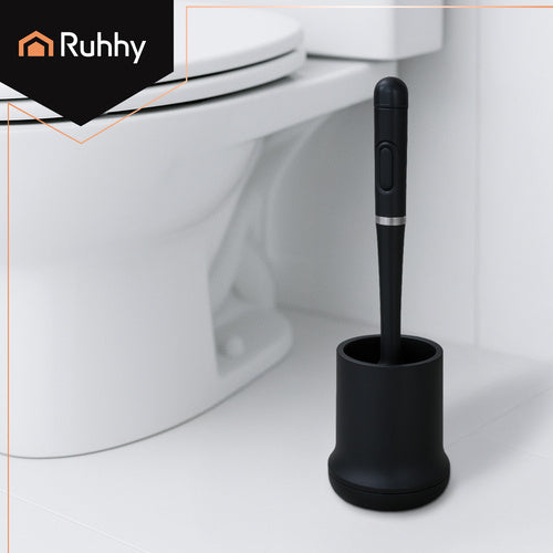 Black Silicone Toilet Brush with Holder, Wall-Mountable