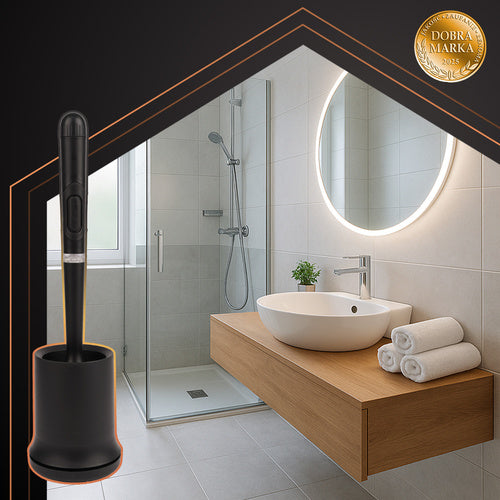 Black Silicone Toilet Brush with Holder, Wall-Mountable