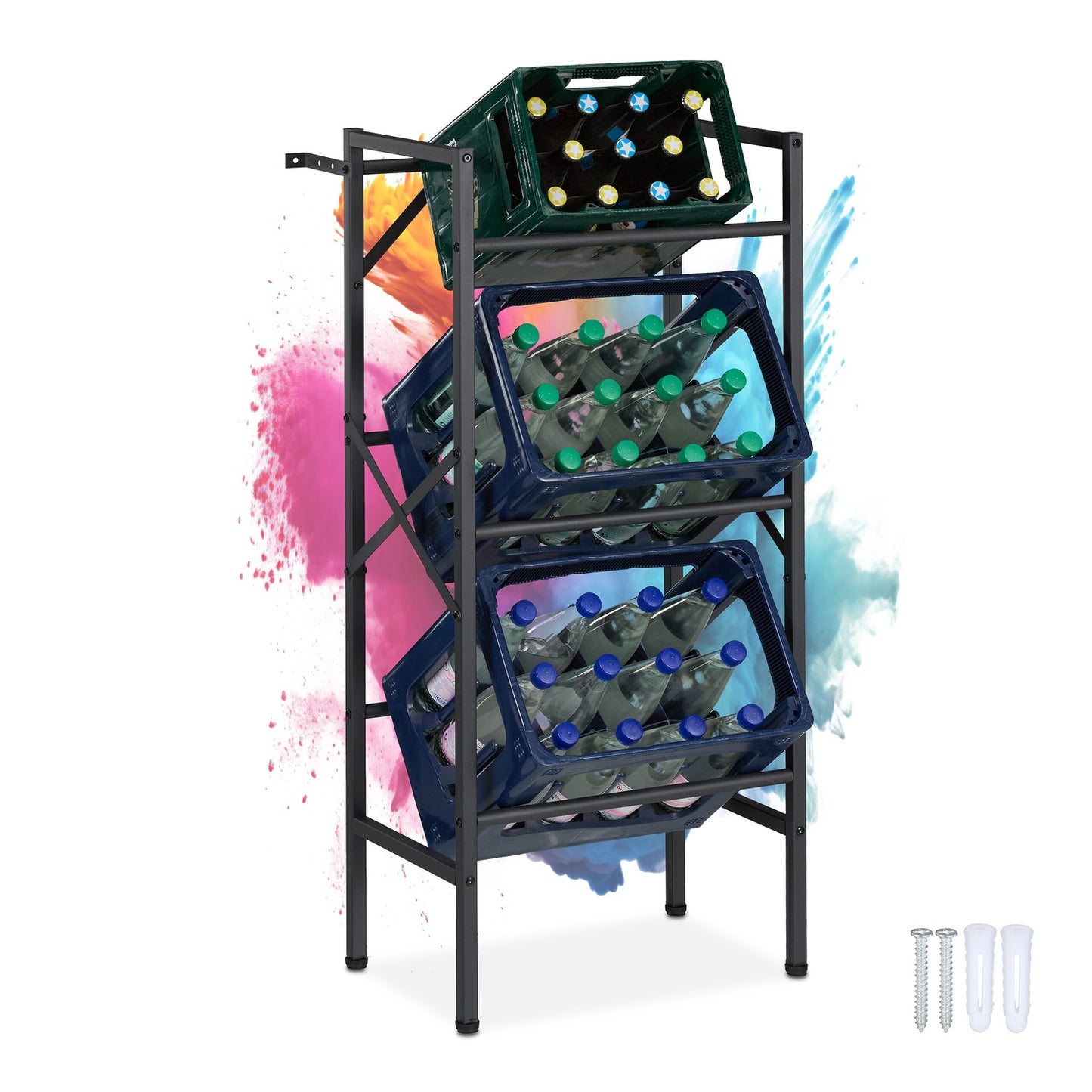 Black Steel Beverage Crate Rack for 3 Crates