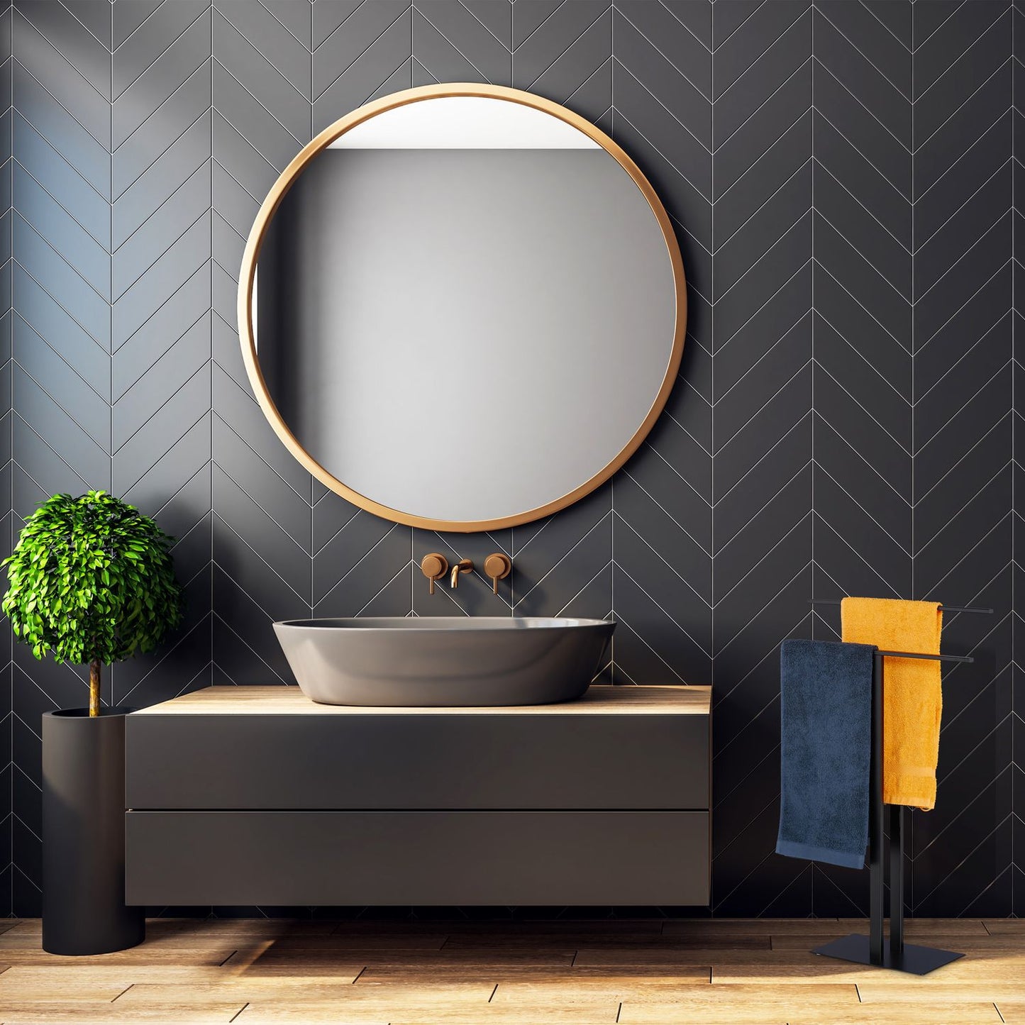 Black Towel Rack with 2 Bars