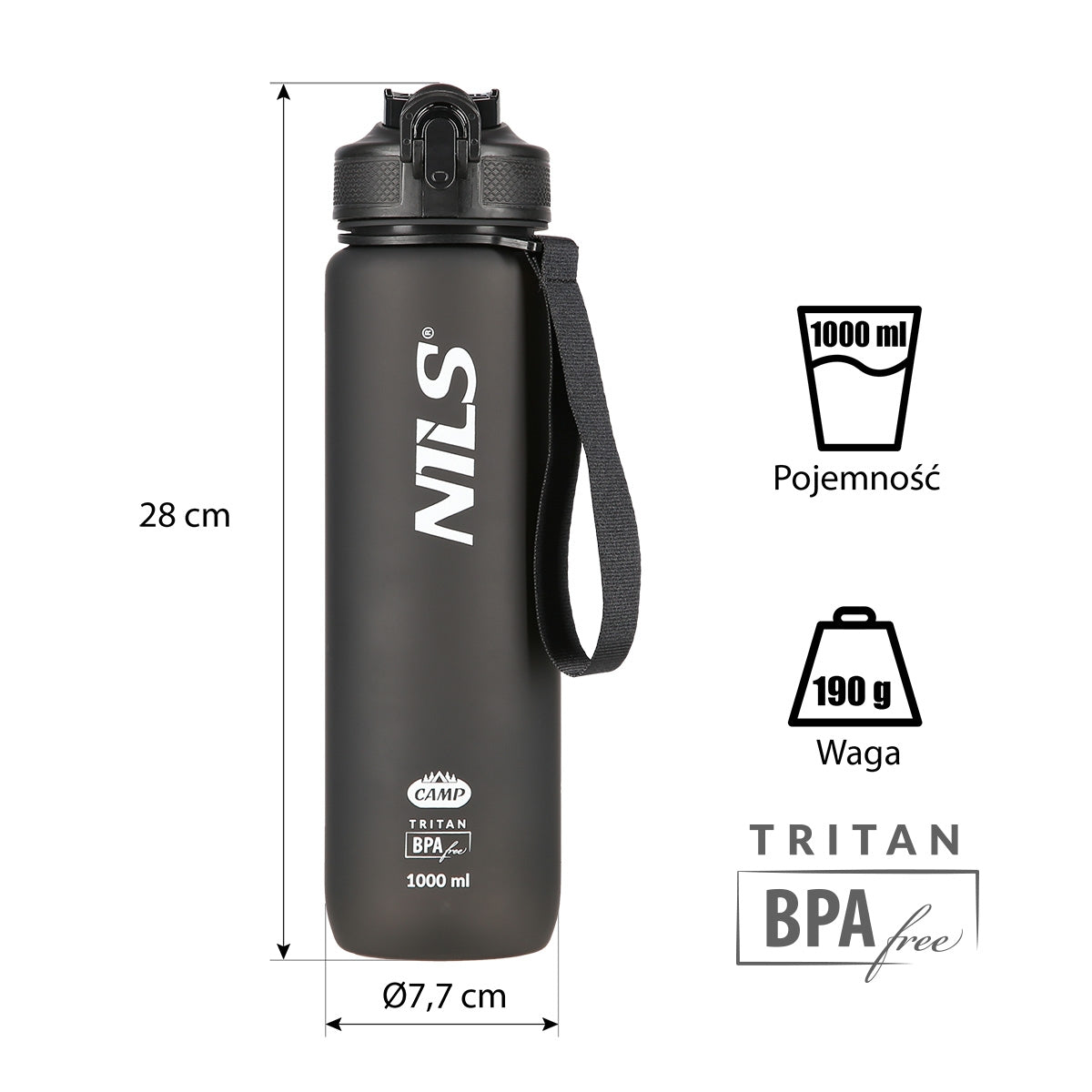 Black Tritan Water Bottle – Durable, BPA-Free, 750ml