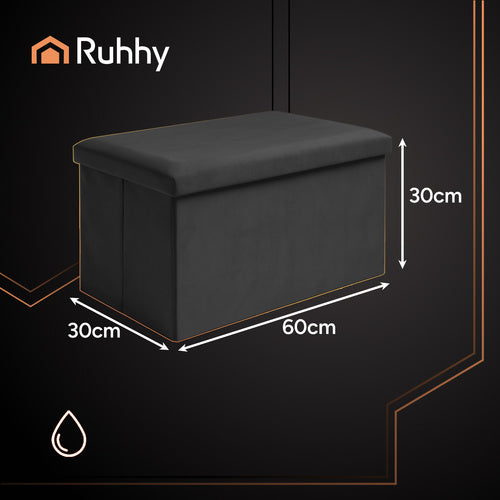 Black Velvet Pouf, 60x30x30 cm