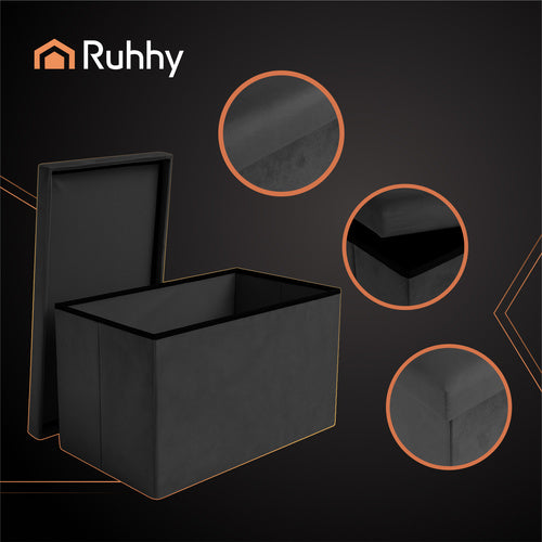 Black Velvet Pouf, 60x30x30 cm