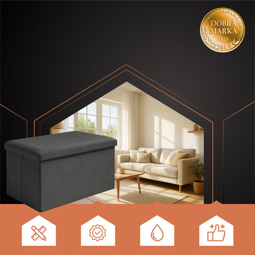 Black Velvet Pouf, 60x30x30 cm