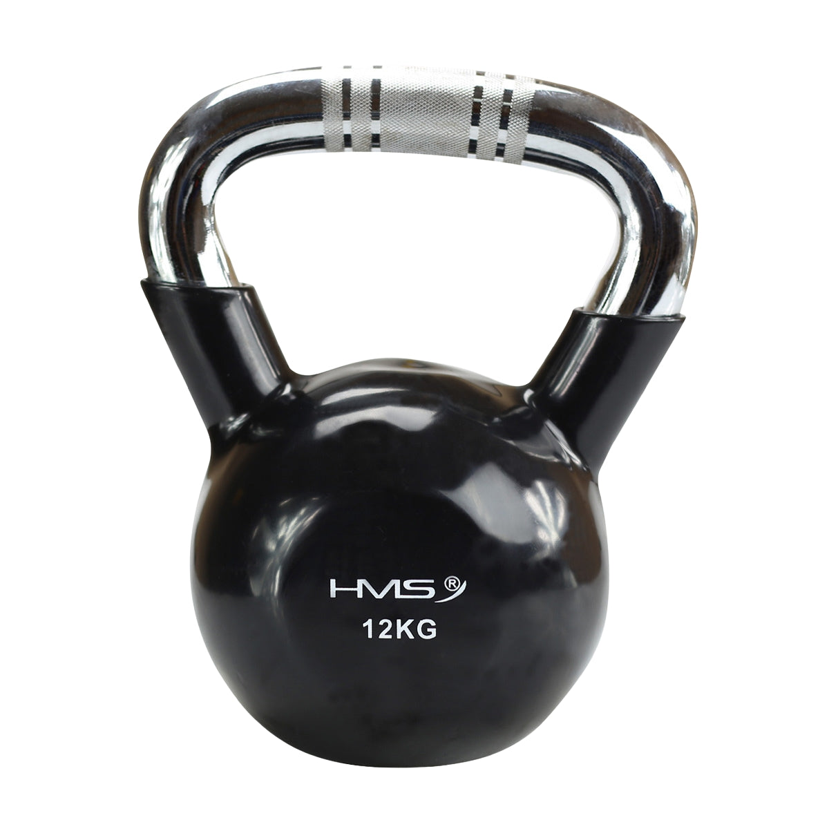 Black Vinyl-Coated Cast Iron Kettlebell, Chrome Handle