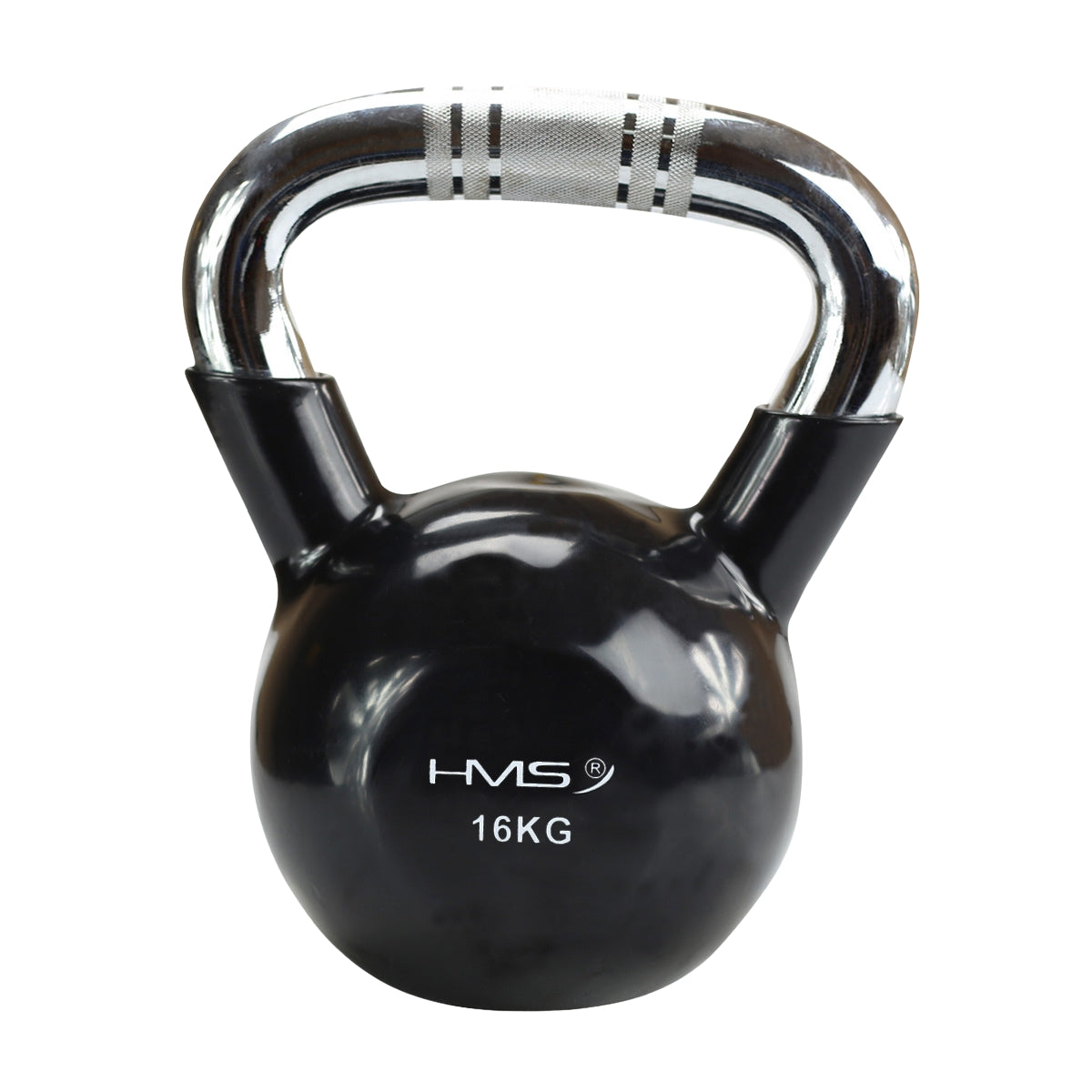 Black Vinyl-Coated Cast Iron Kettlebell, Chrome Handle