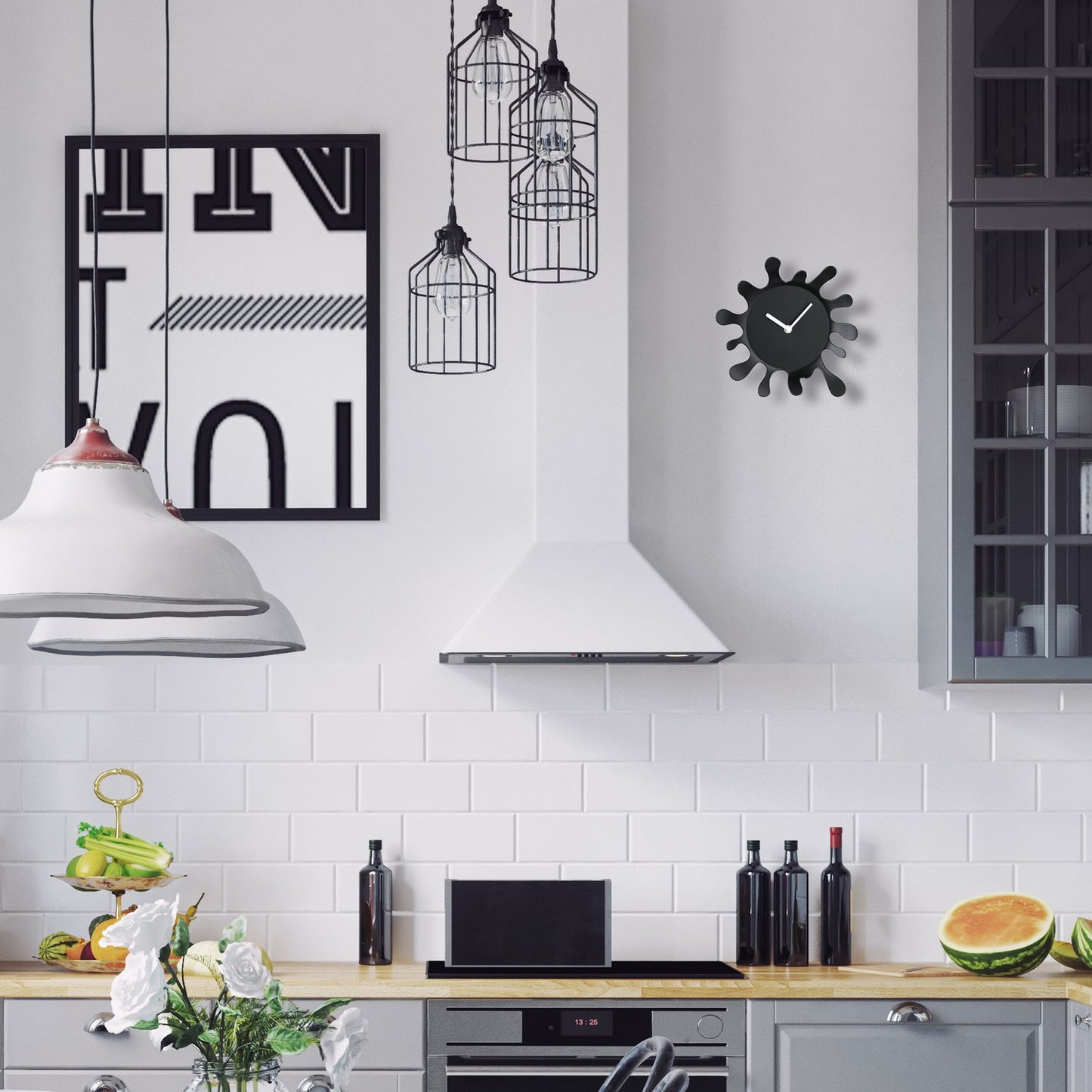 Black Wall Clock, Unique Splash Shape Design