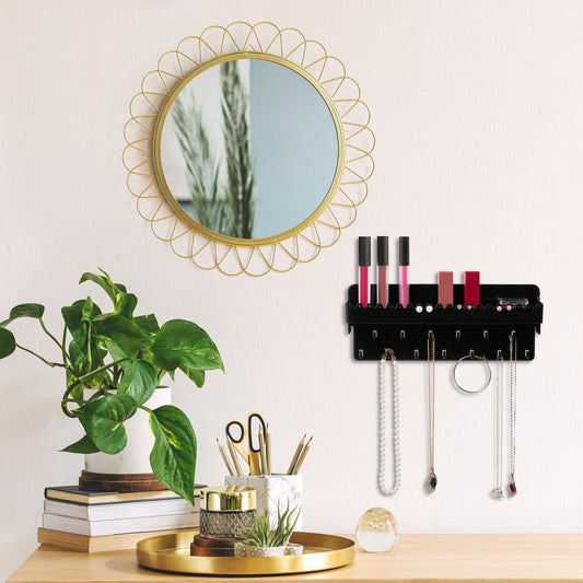 Black Wall-Mounted Jewellery Holder with Shelf