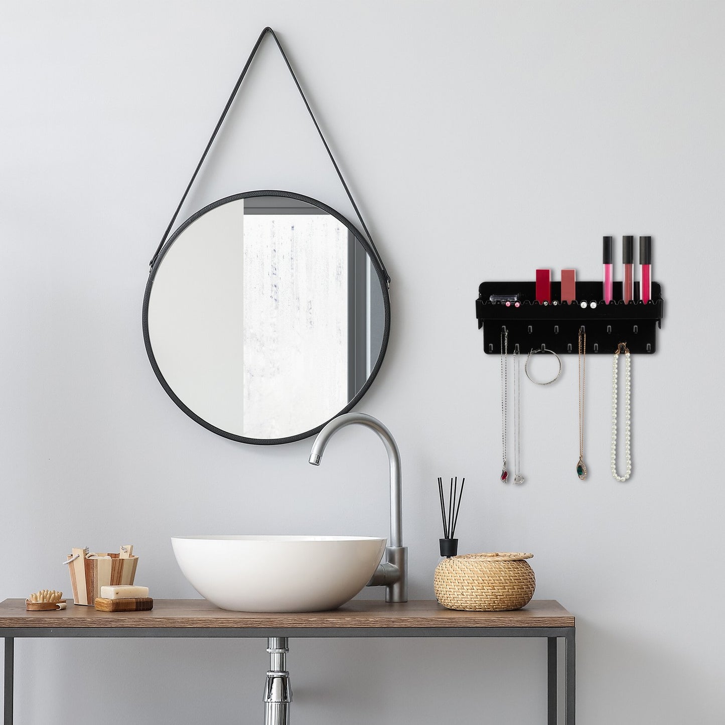 Black Wall-Mounted Jewellery Holder with Shelf