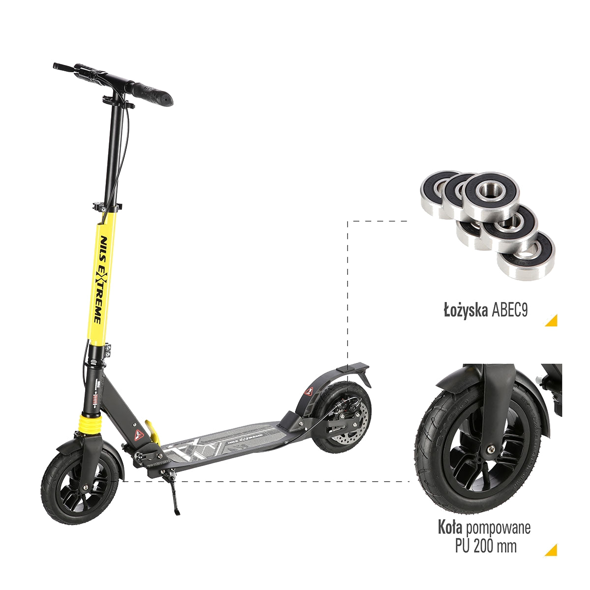 Black-Yellow Folding Scooter, Lightweight, Adjustable