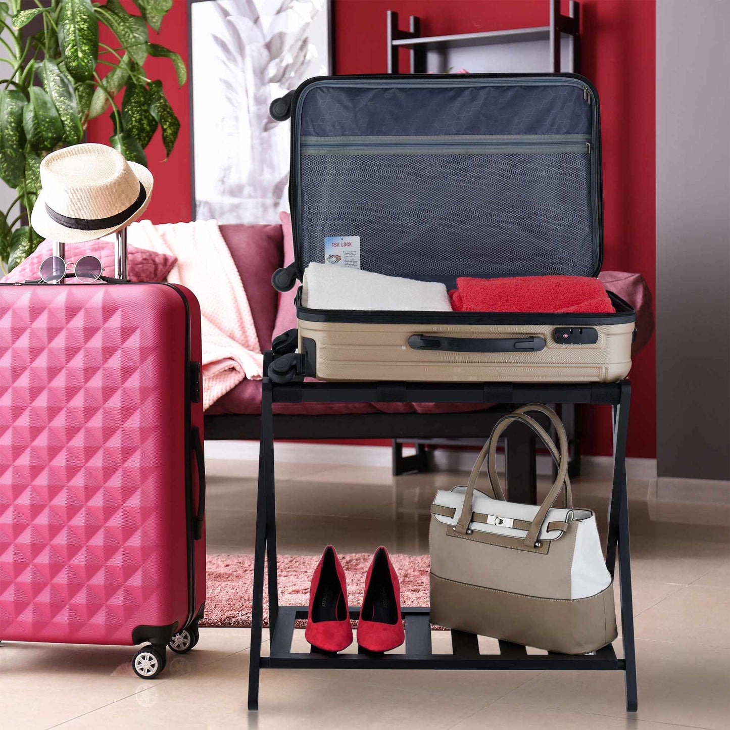 Black bamboo suitcase rack