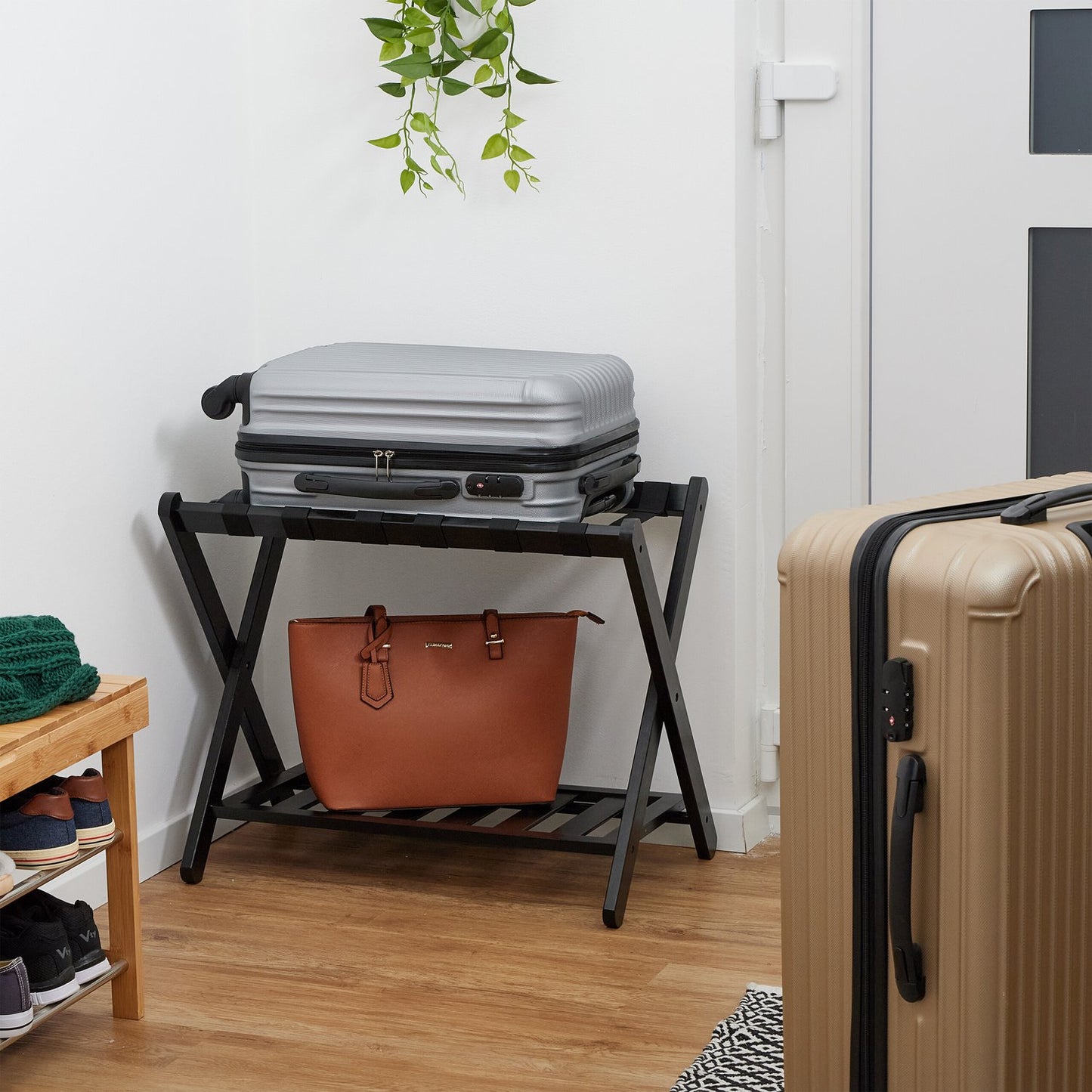 Black bamboo suitcase rack