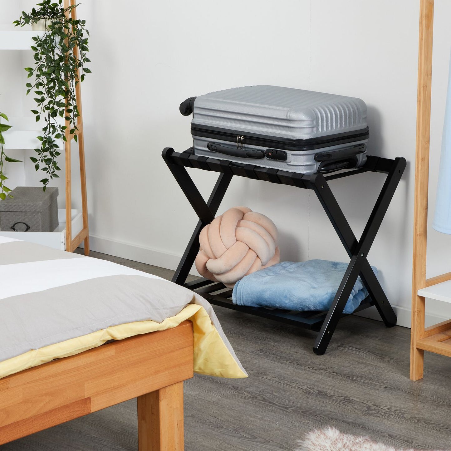 Black bamboo suitcase rack
