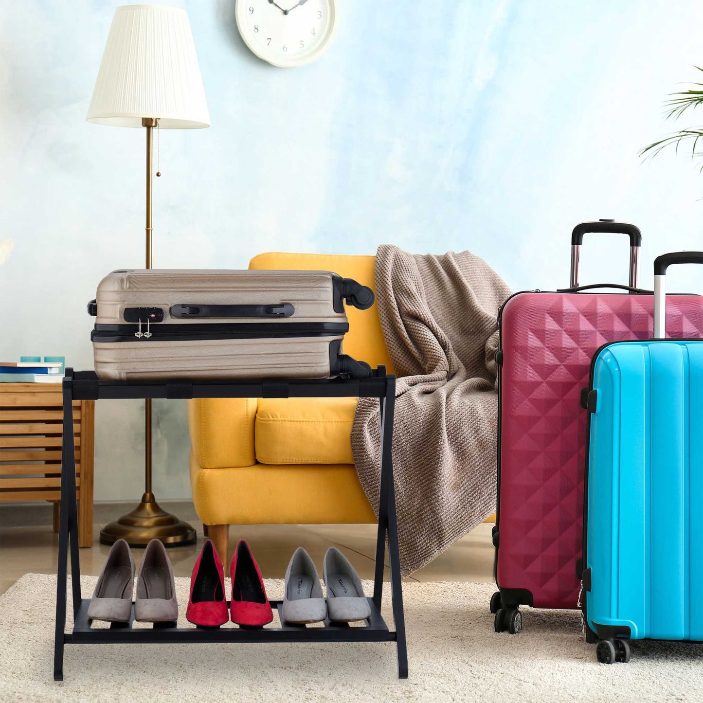 Black bamboo suitcase rack