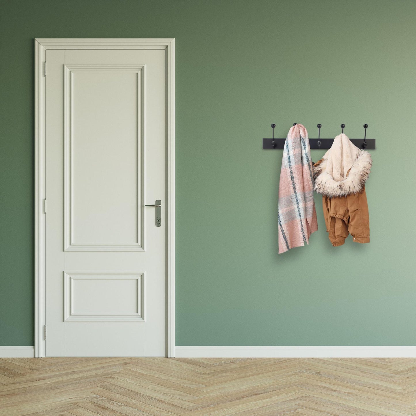 Black coat hanger with 5 hooks
