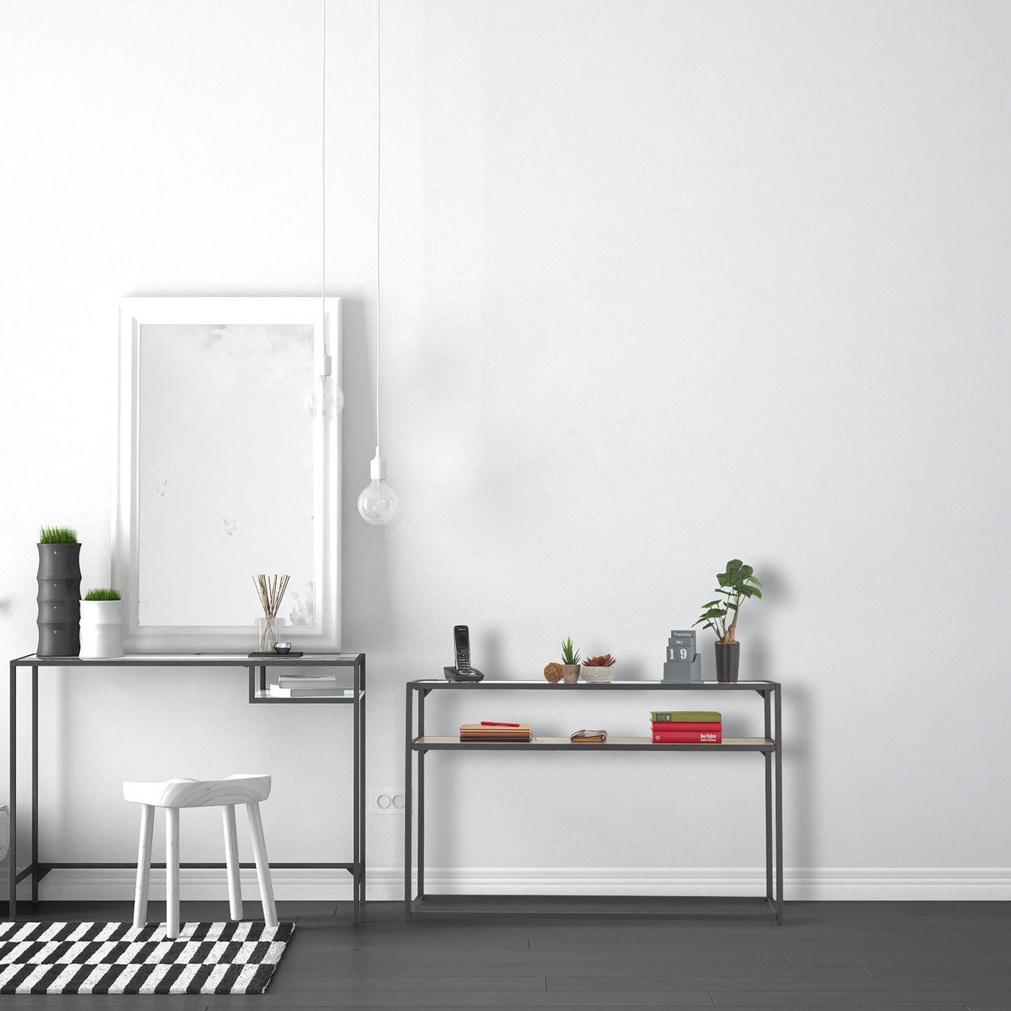 Black console table with 2 shelves