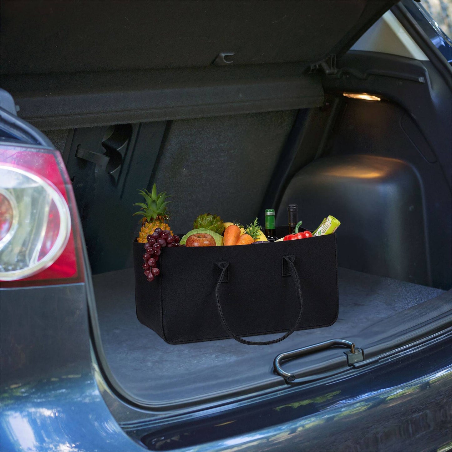 Black firewood bag in felt with motif