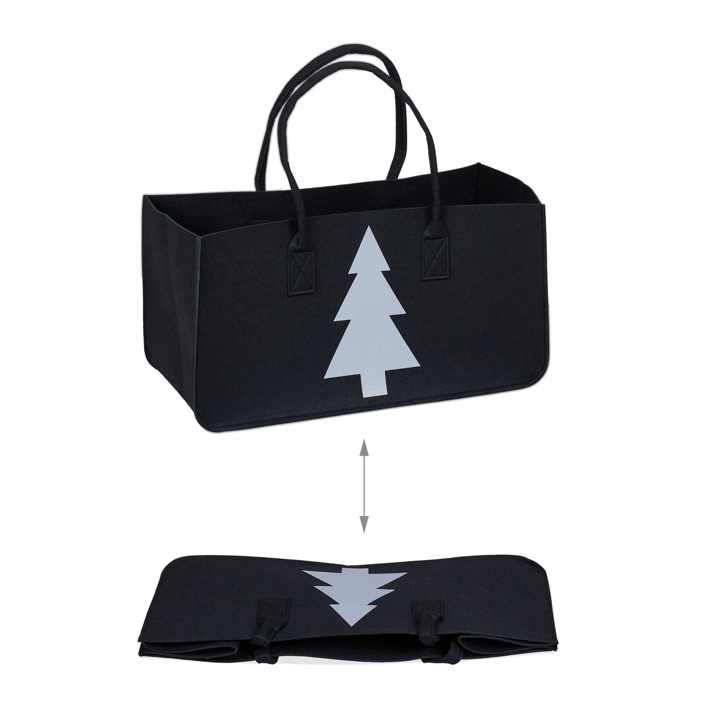 Black firewood bag in felt with motif