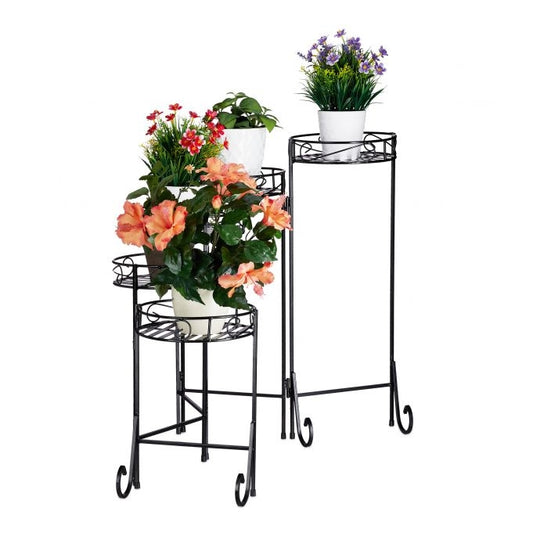 Black flower pedestal in metal