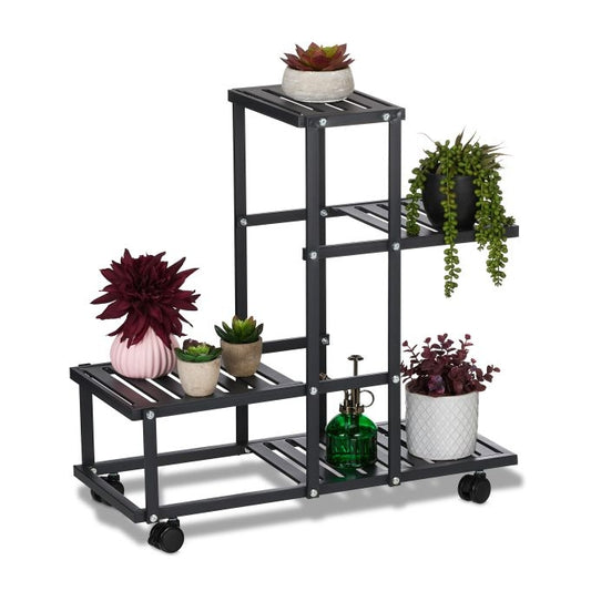 Black flower stand with wheels