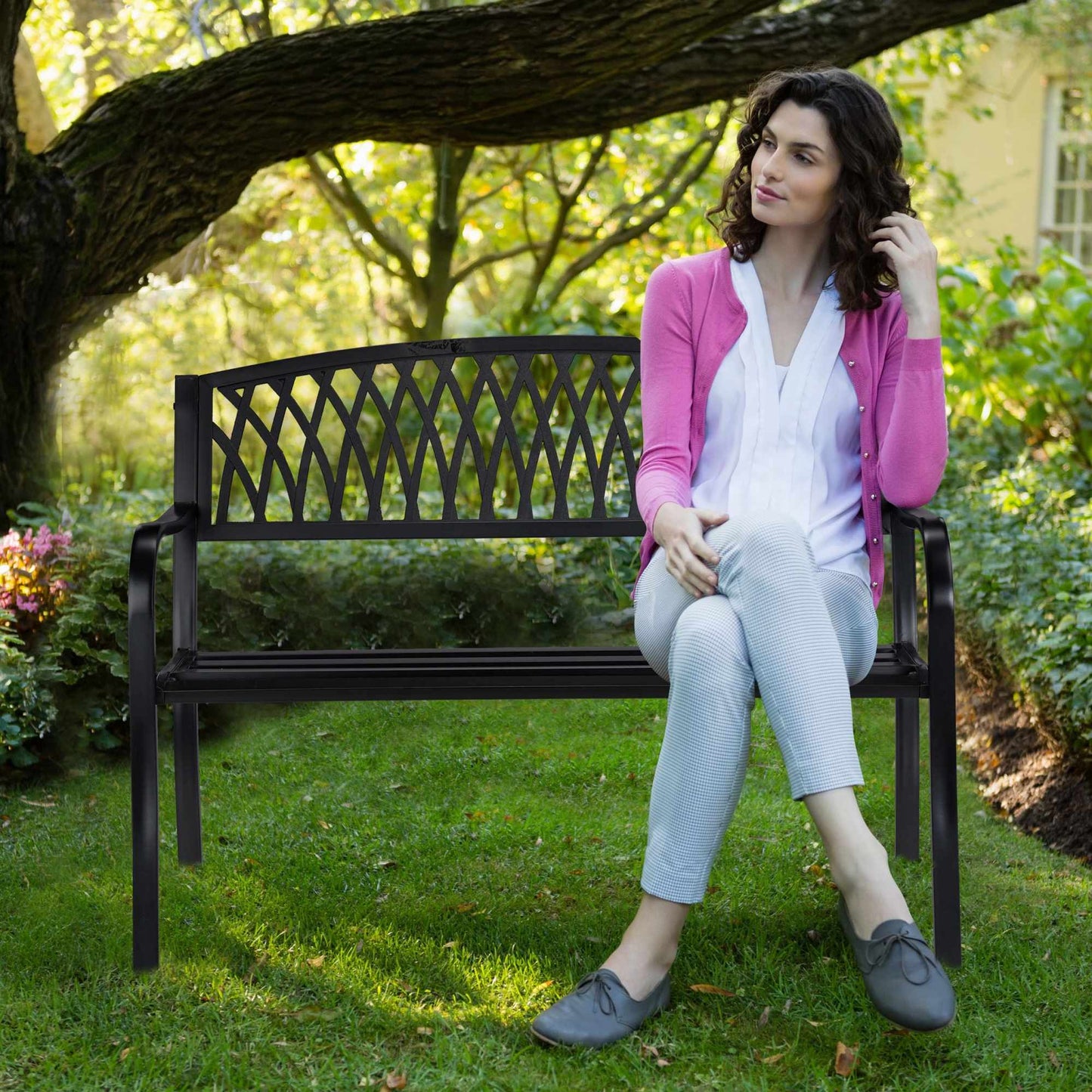 Black garden bench