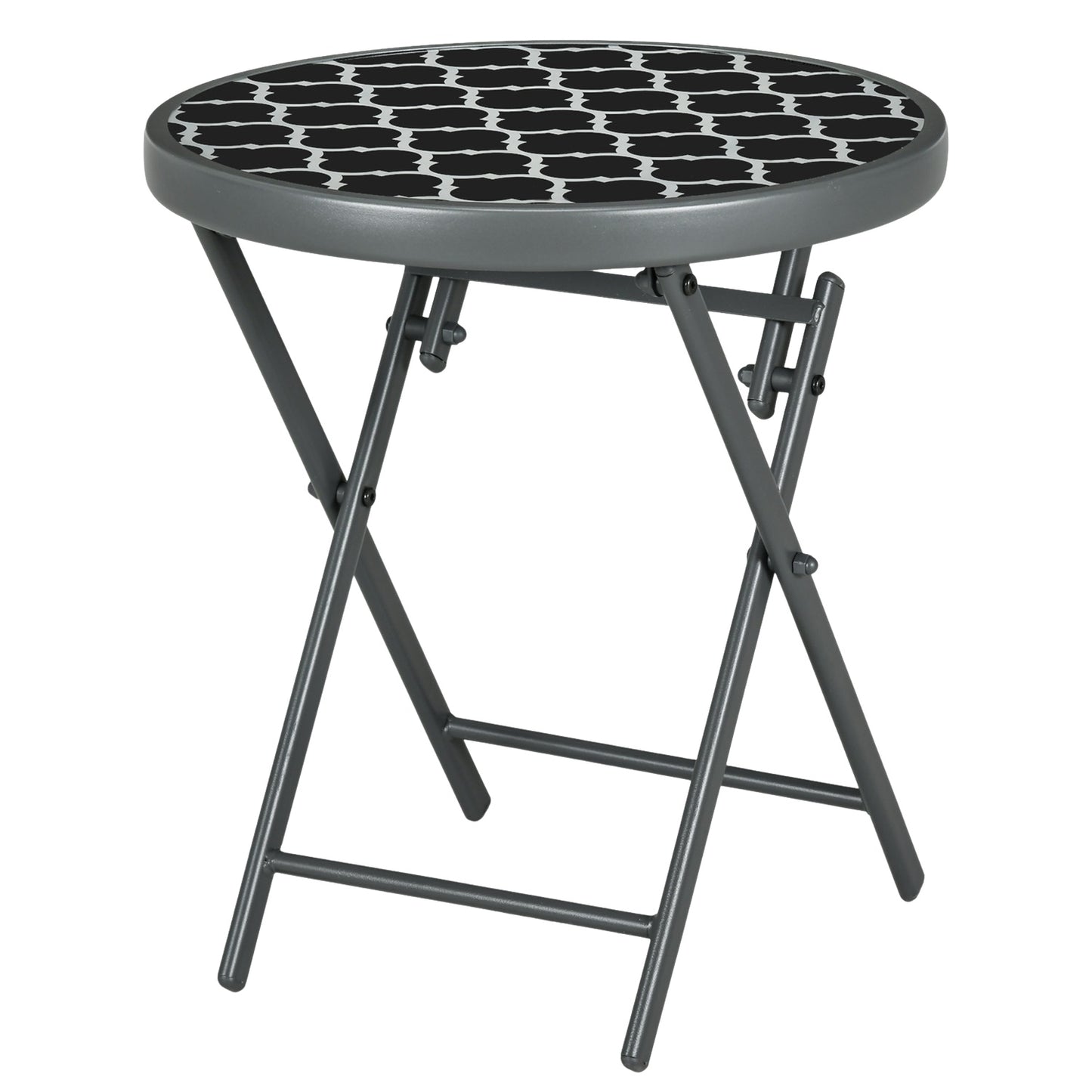 Black glass top folding side table - 45x45x50 cm Camping