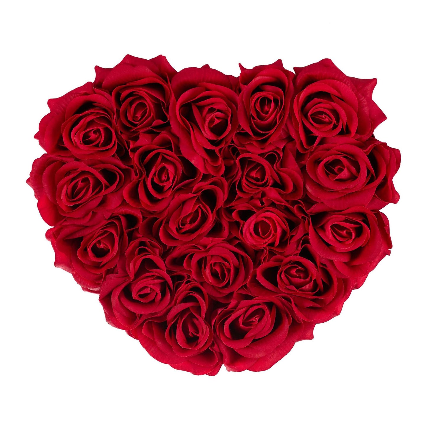 Black heart-shaped rose box with 18 roses