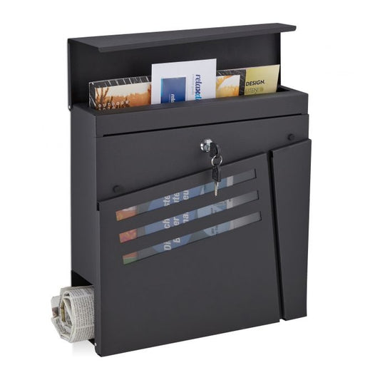 Black mailbox with newspaper holder