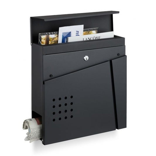 Black mailbox with newspaper holder