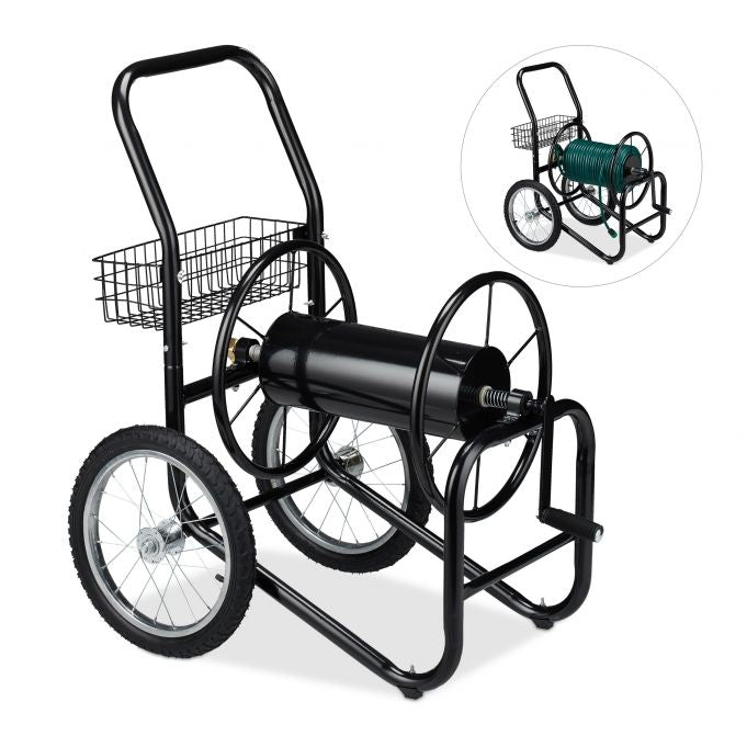 Black metal hose reel