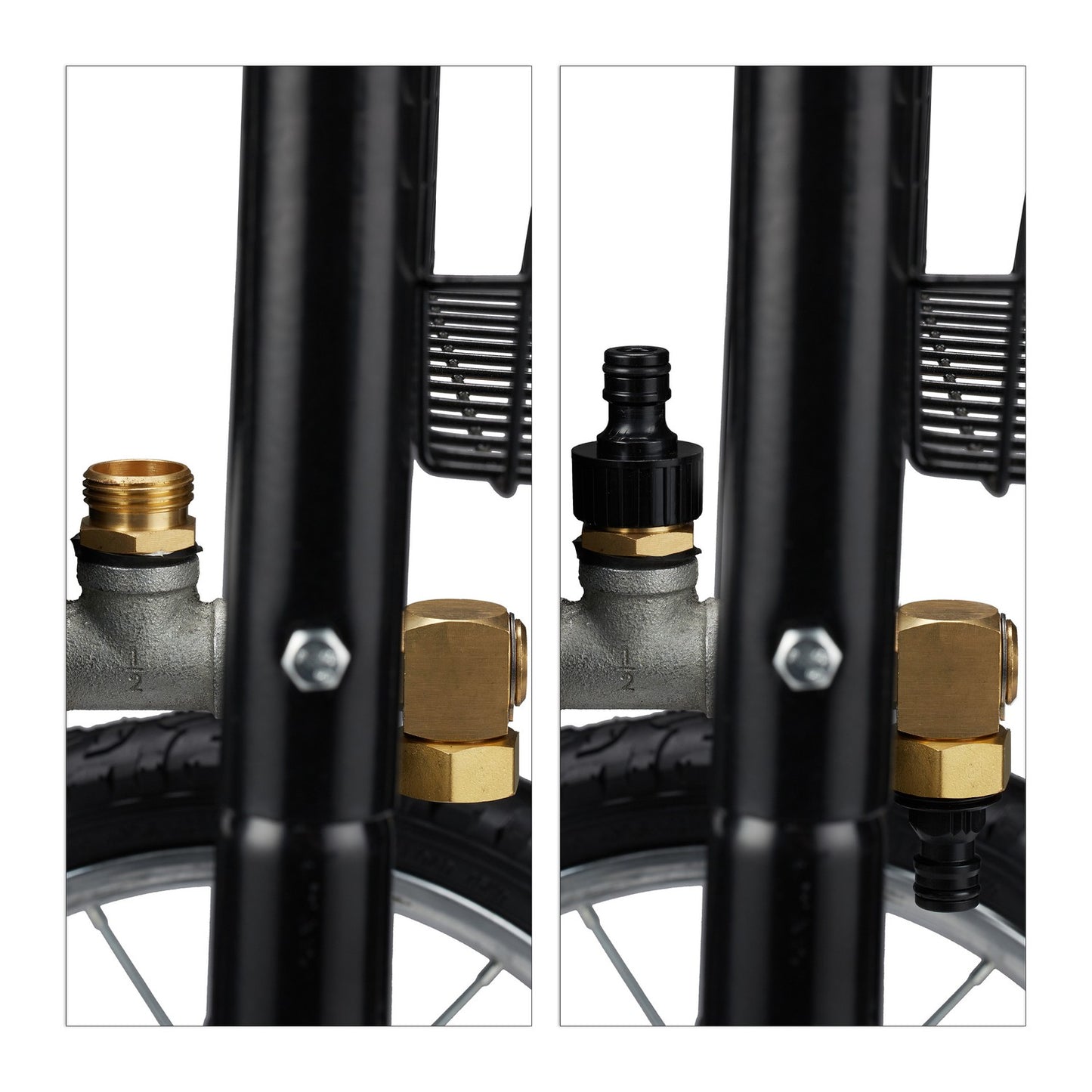 Black metal hose reel