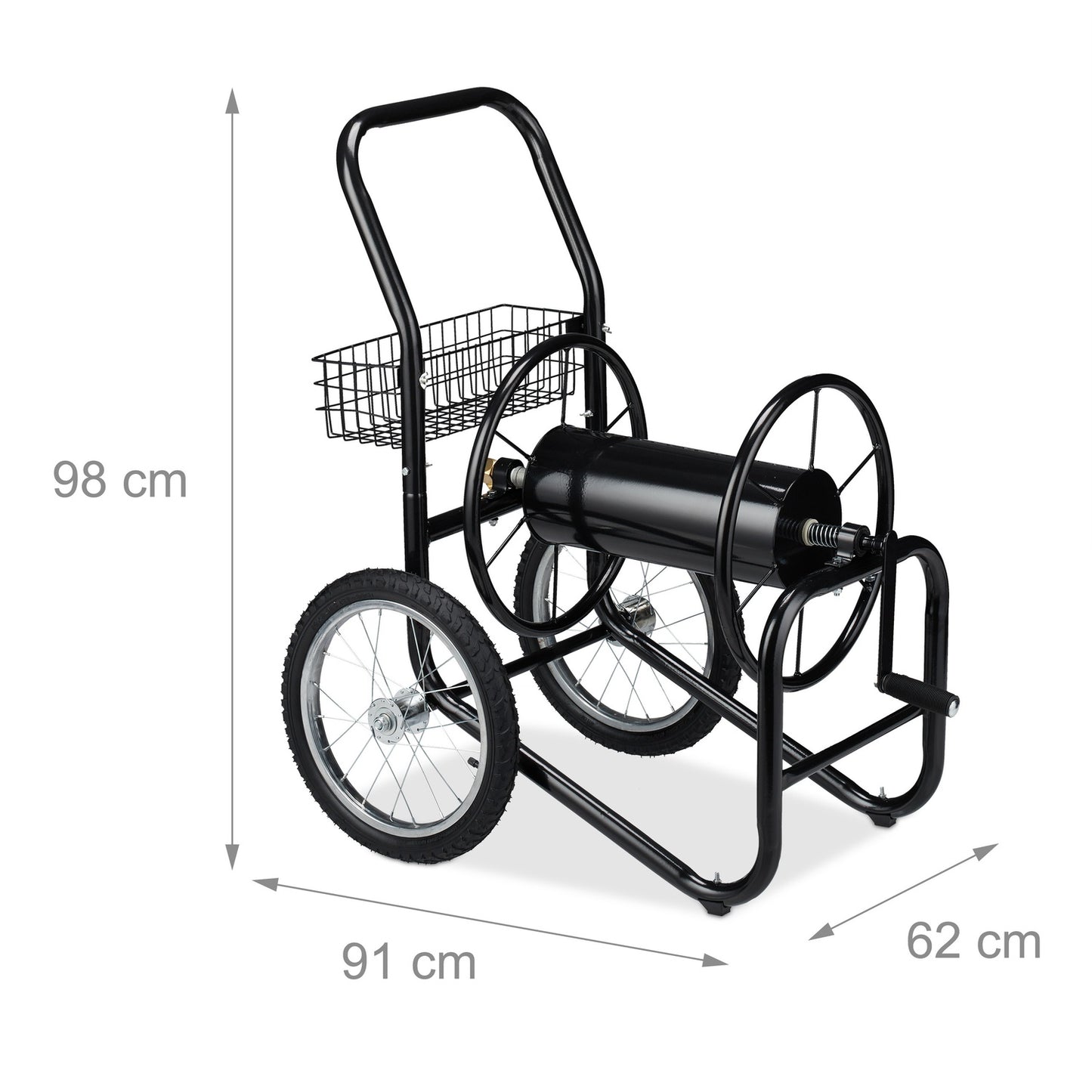 Black metal hose reel