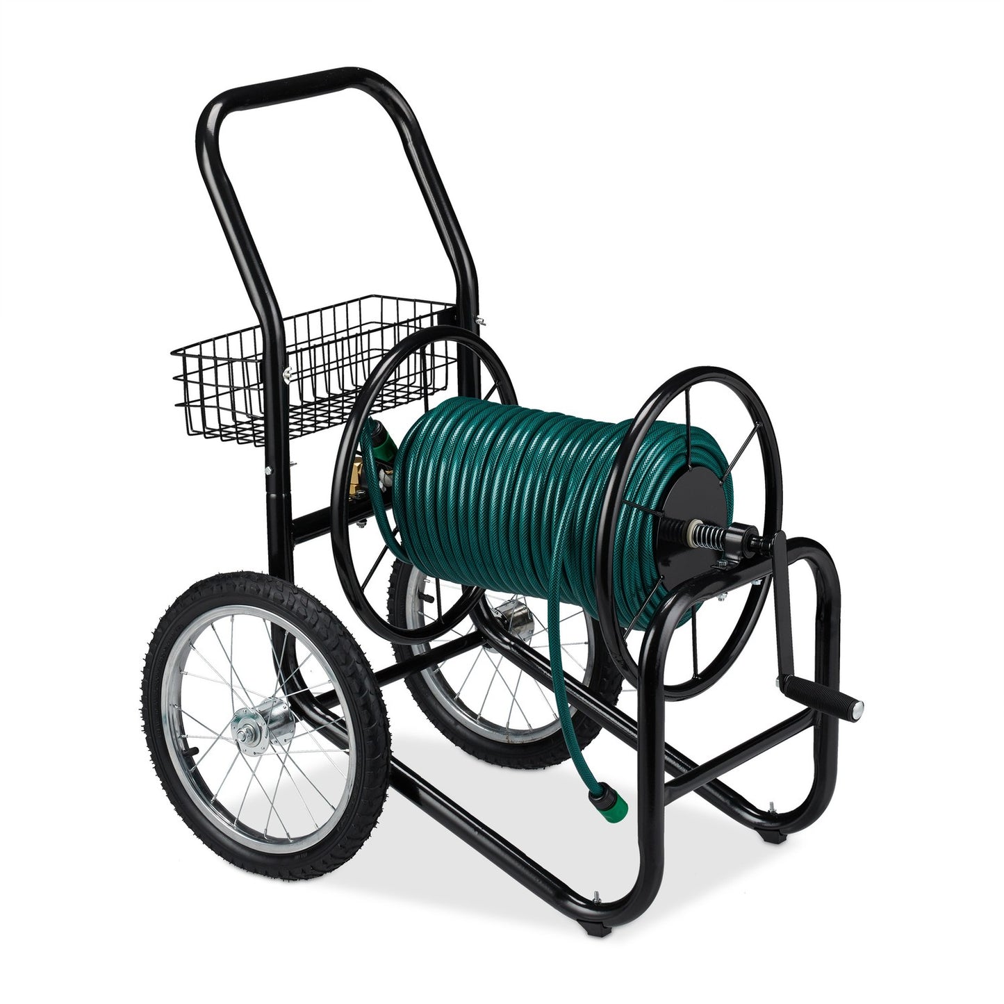 Black metal hose reel