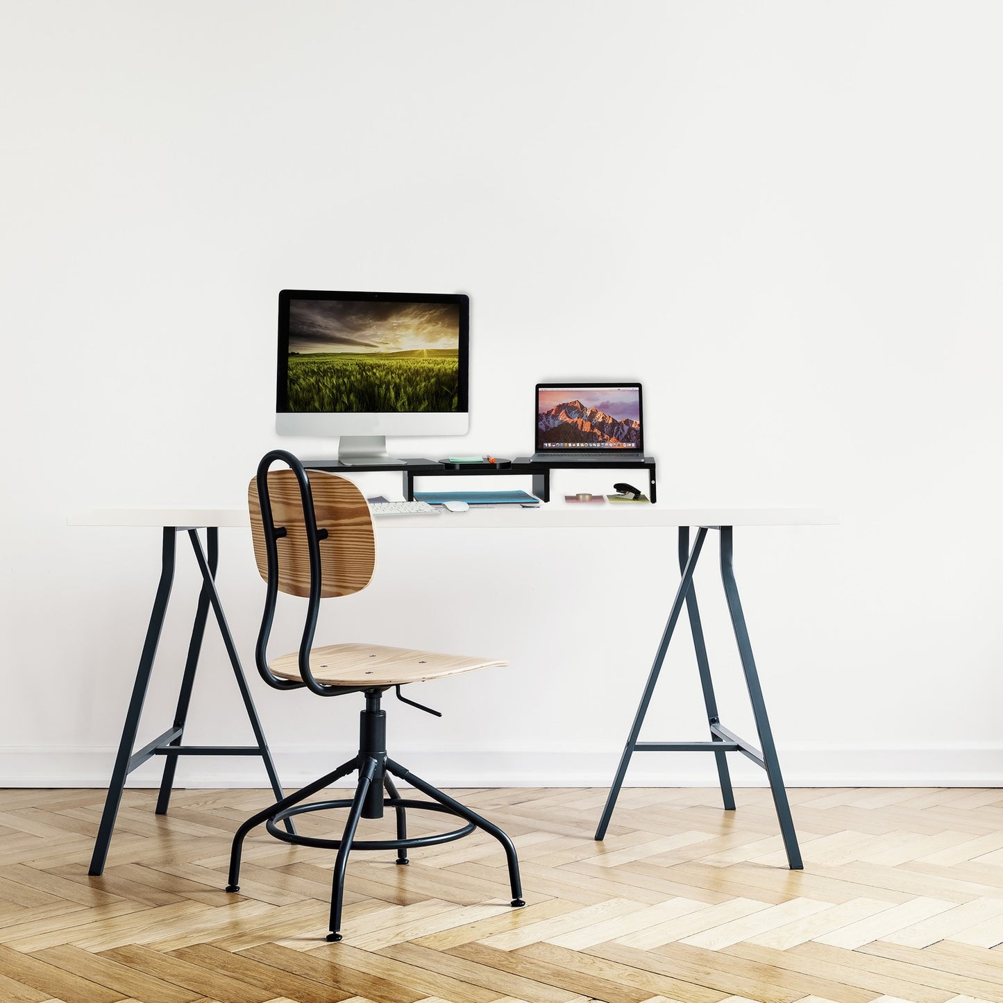 Black monitor stand for 2 monitors