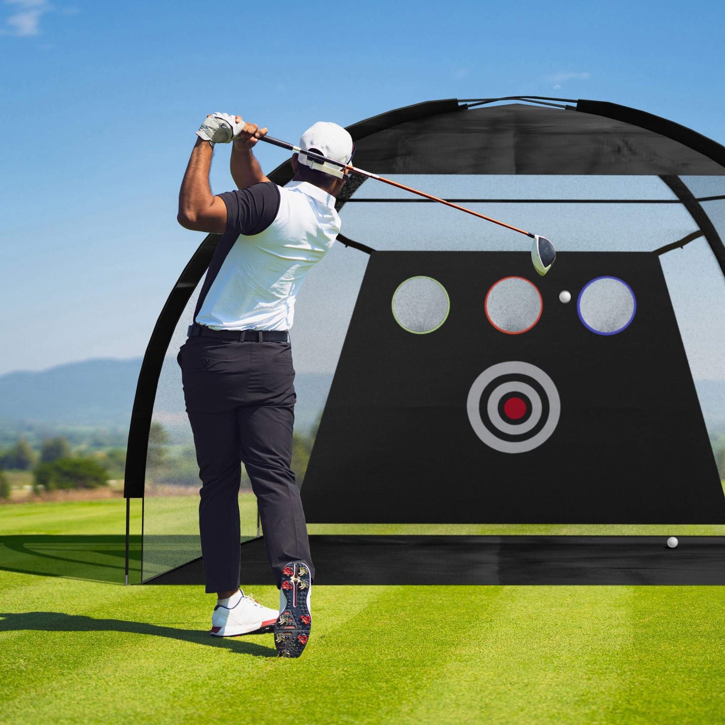 Black practice net for golf