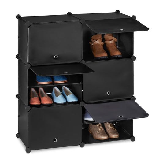 Black shoe cabinet with 12 compartments