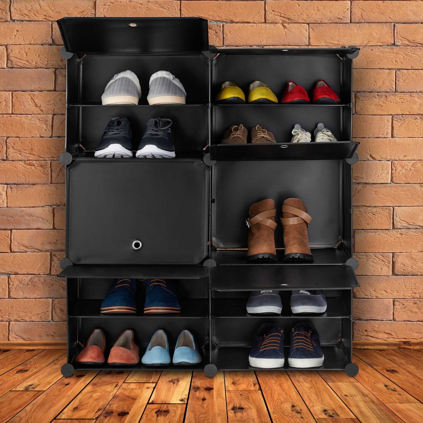 Black shoe cabinet with 12 compartments