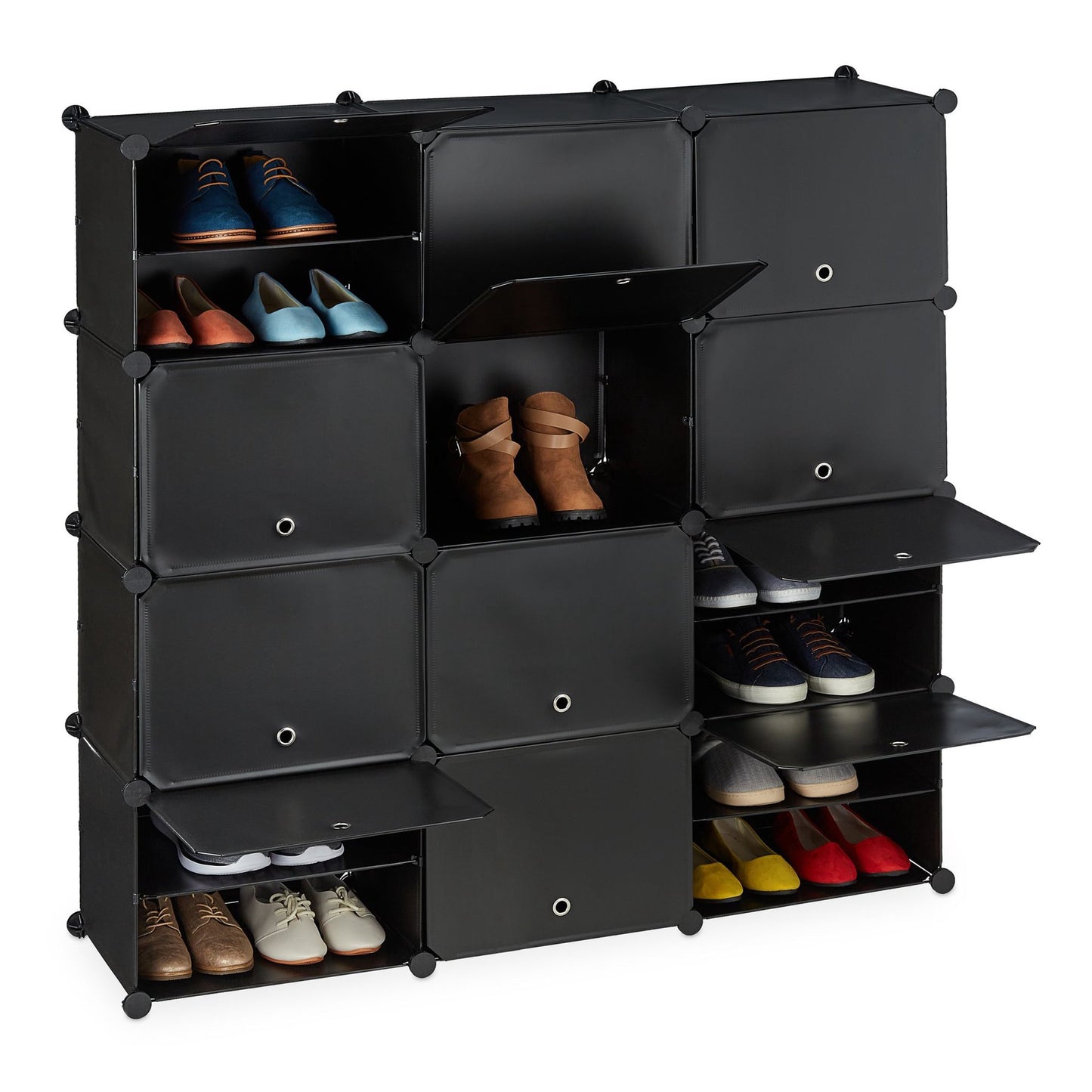 Black shoe cabinet with 24 compartments