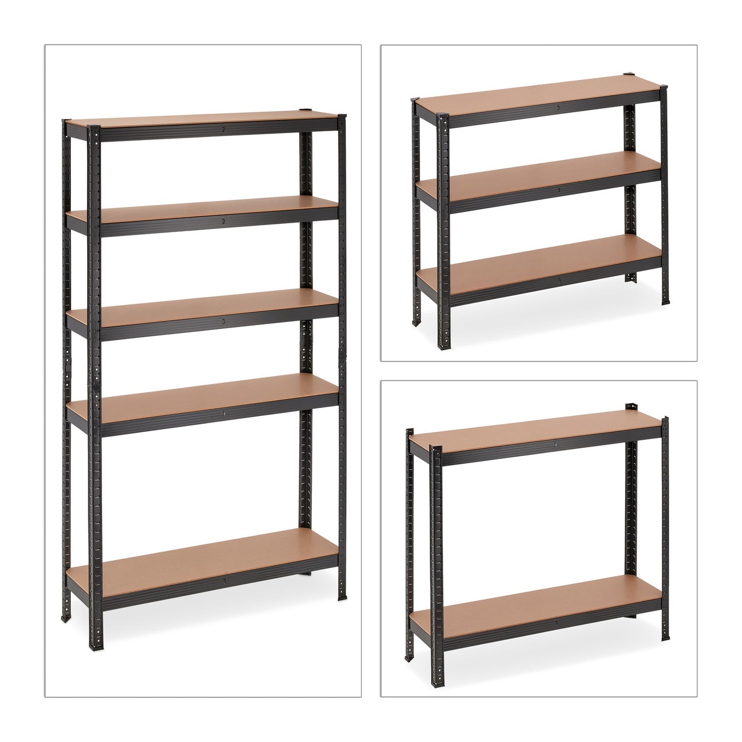 Black sturdy shelves with 5 levels