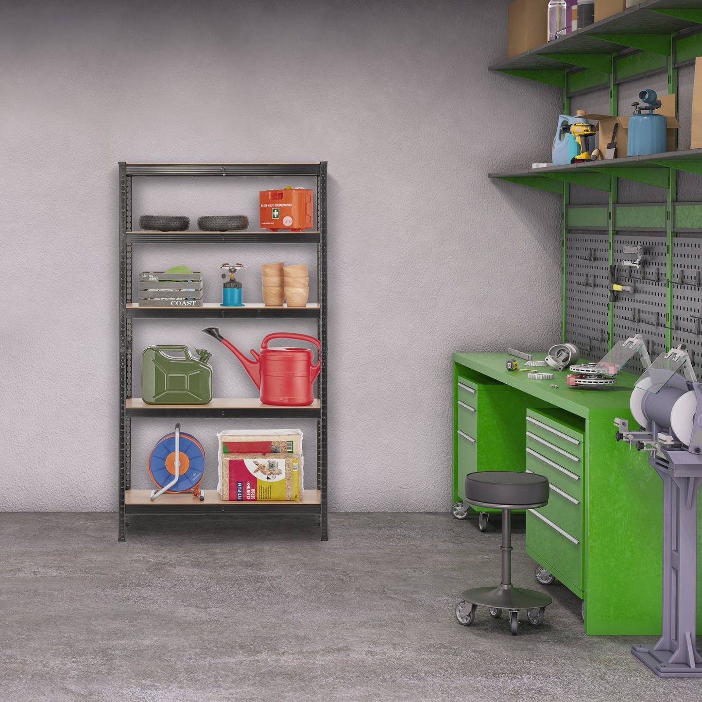 Black sturdy shelves with 5 levels