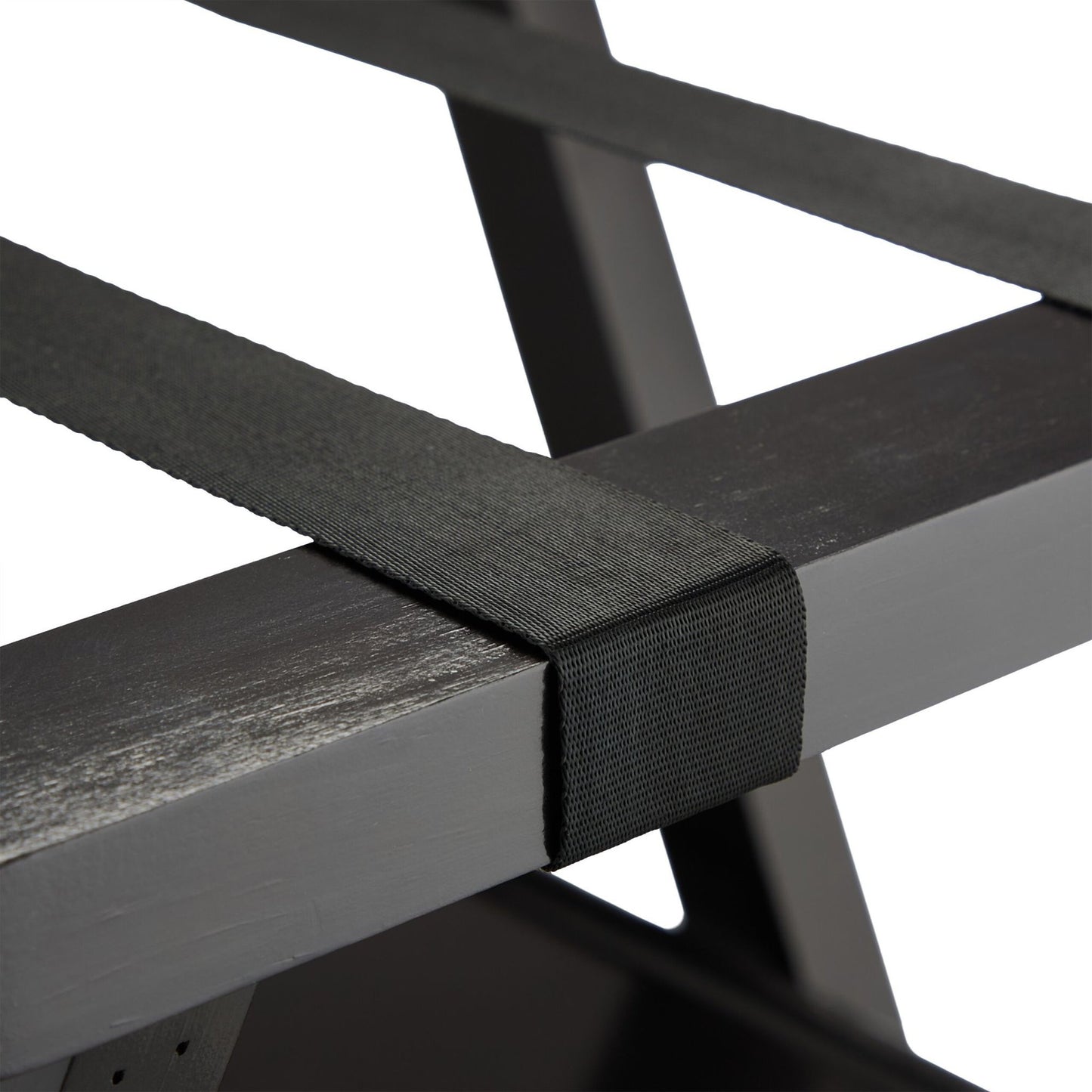 Black suitcase rack with shelf