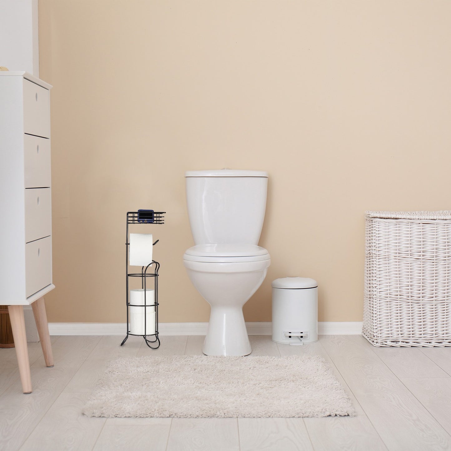 Black toilet paper holder standing